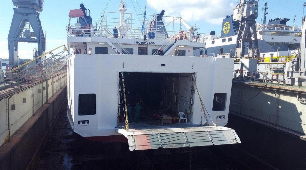 Aqua Spirit stern ramp in dry dock